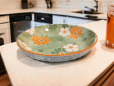 Lemon Tree Green Ceramic Pasta Plate – 20cm Deep Round Dish for Pasta, Salad & Soup | Floral Print, Dishwasher Safe